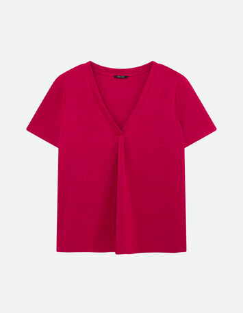 MARCIA - T-shirt rouge encolure V maille irisée -4