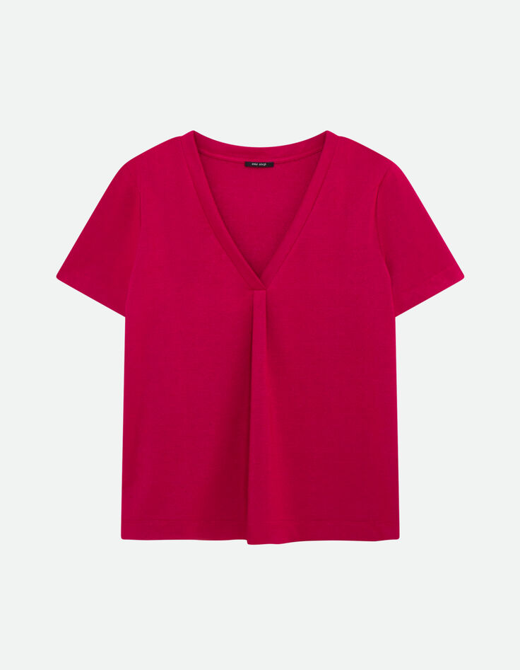 MARCIA - T-shirt rouge encolure V maille irisée -4