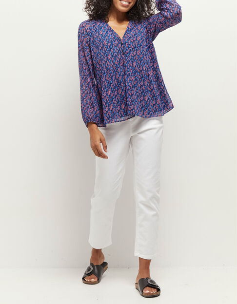 CERES - Blouse marine imprimé bouquet graphique - One Step