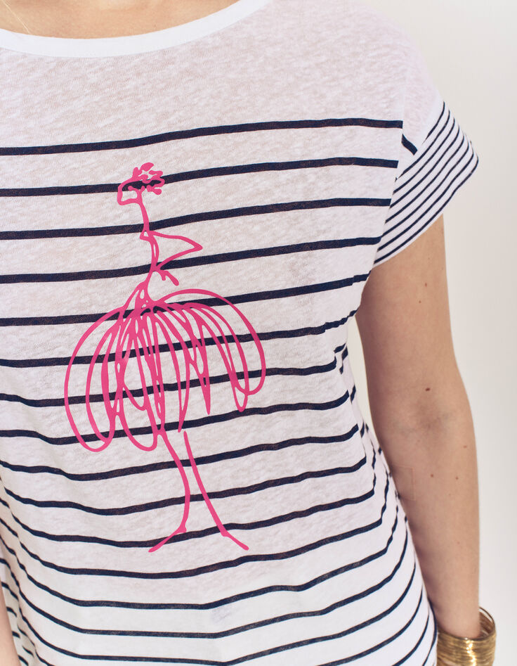 MOLLY- T-shirt blanc rayures marine et danseuse-4