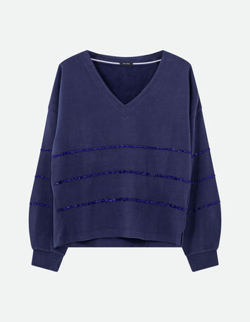 MOCOCA - Sweat bleu motif rayures perles brodées -5