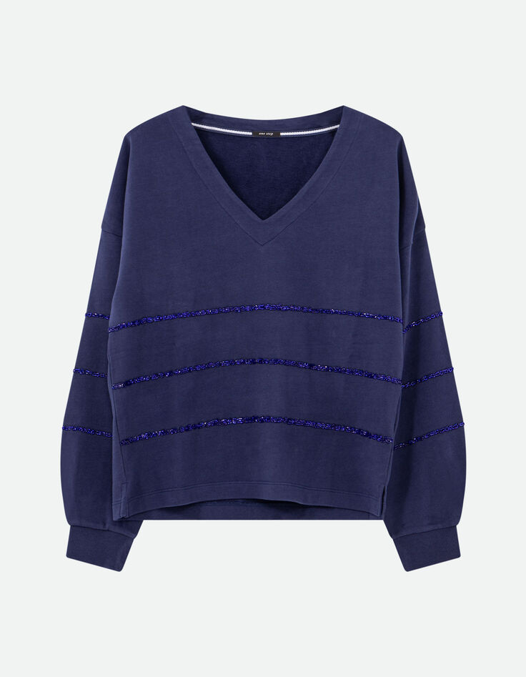 MOCOCA - Sweat bleu motif rayures perles brodées -5