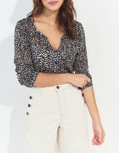 MAGNETIC - T-shirt noir maille imprim&eacute; camouflage d'&eacute;t&eacute;  - One Step