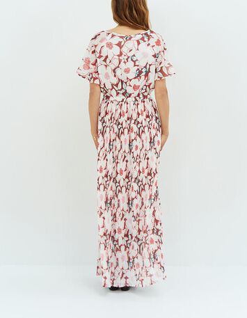 RAMIA - Robe longue écrue à imprimé camelia arty-3