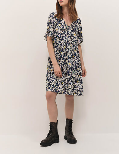 RANDY - Robe marine à imprimé illusion florale - One Step