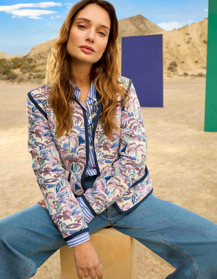 DORES - Blouson réversible écrue jacquard motif écume-1