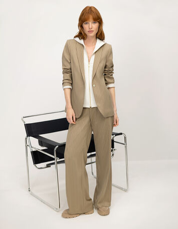 PILEA - Pantalon de costume beige rayures tennis lurex-1