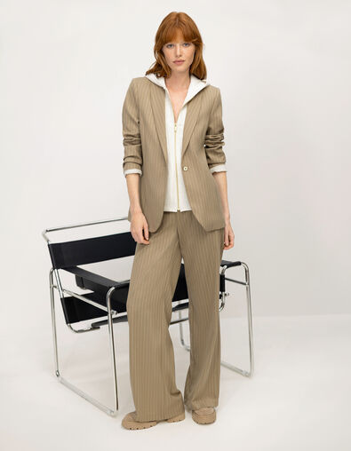 PILEA - Pantalon de costume beige rayures tennis lurex - One Step