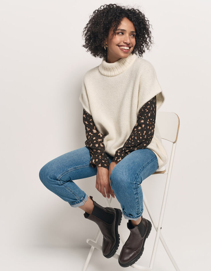 ANDRAS - Poncho écru tricot col montant-2 ANDRAS - Poncho écru tricot col montant-2