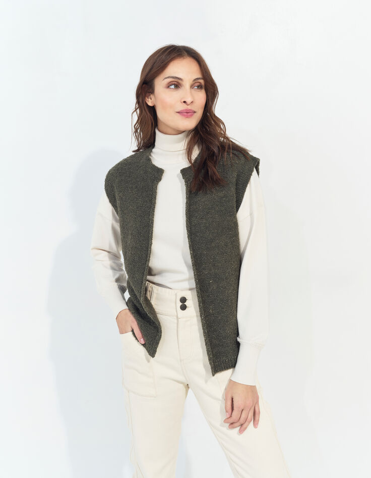 TESSA - Cardigan kaki sans manches tricot lurex-3