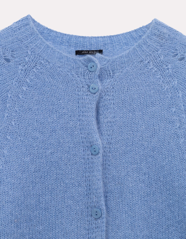 TOULON - Cardigan bleu tricot mohair m&eacute;lang&eacute;-2