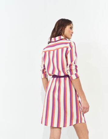 REALLY - Robe chemise écrue motif rayures couleur -3