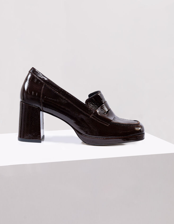 O.SIRIA - Mocassins marron cuir verni effet python-1