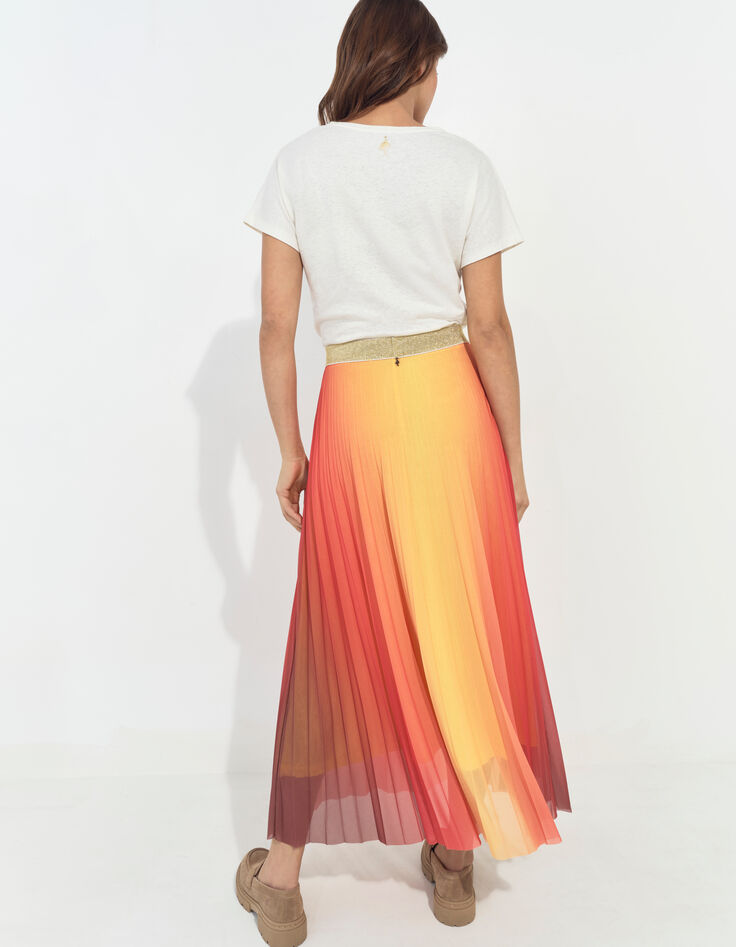 JANE - Jupe longue orange plissée effet néon deep dye -3