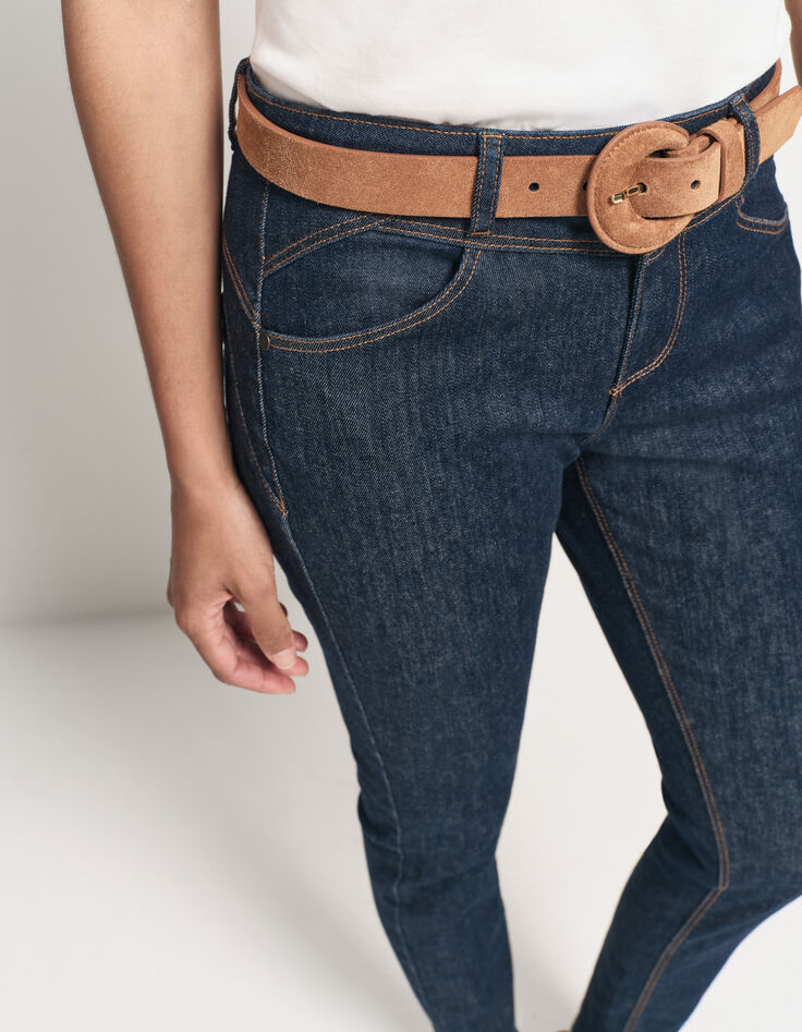 ANDREW - Ceinture fine caramel en cuir velours-3