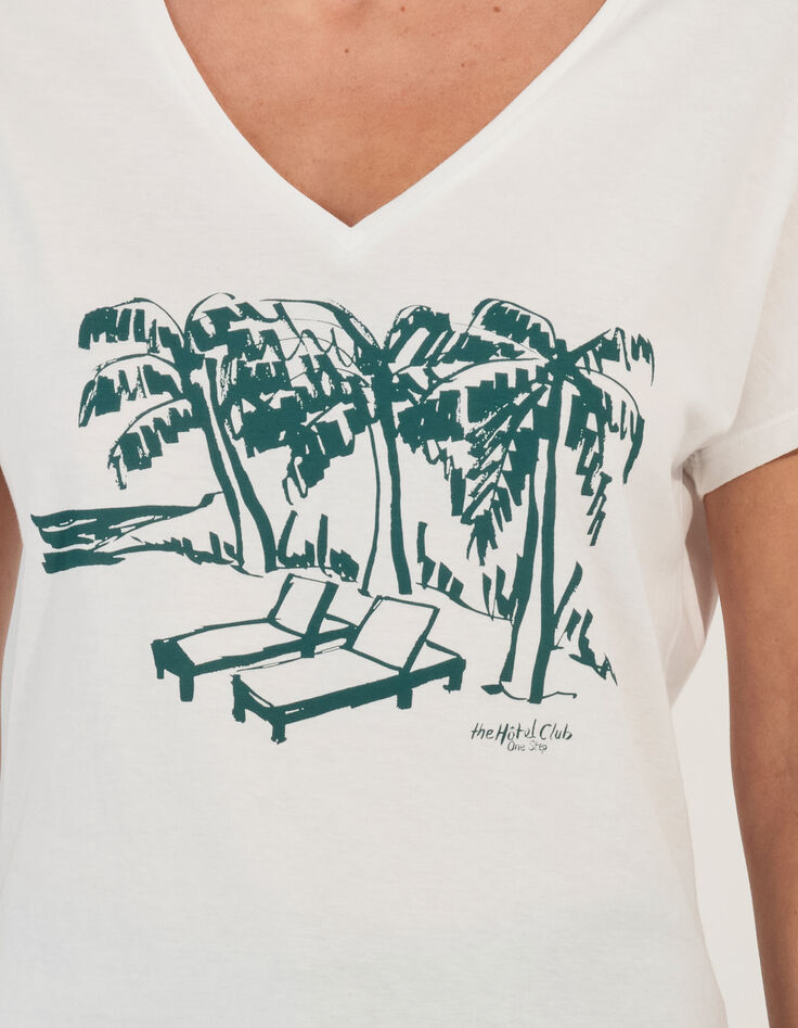 MAGIC- T-shirt blanc coton bio crayonné bord de plage -3