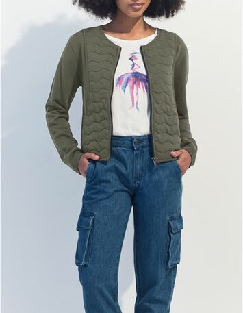 MARINO - Cardigan kaki coton bio zipp&eacute; maille matelass&eacute;e -6