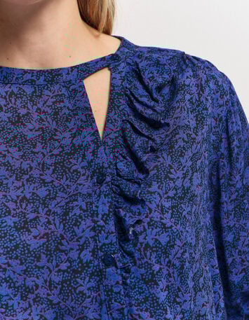 CHARLEY - Blouse marine imprim&eacute; floral pois-4