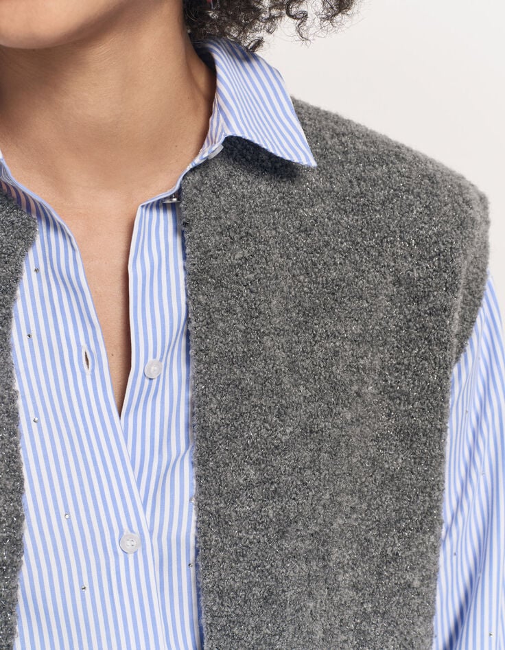 TESSA - Cardigan gris tricot bouclette sans manches-3 TESSA - Cardigan gris tricot bouclette sans manches-3