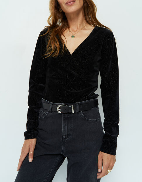 CARTAGO - Blouse noire en velours pailleté - One Step