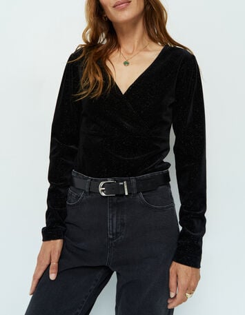 CARTAGO - Blouse noire en velours pailleté-1 CARTAGO - Blouse noire en velours pailleté-1