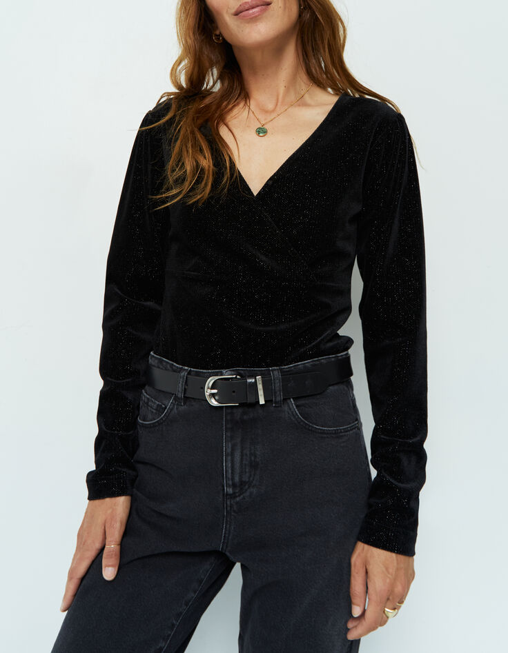 CARTAGO - Blouse noire en velours pailleté-1 CARTAGO - Blouse noire en velours pailleté-1