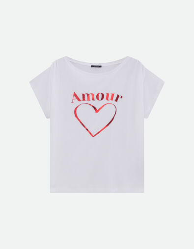 MINOS - T-shirt blanc coton bio visuel c&oelig;ur et message - One Step