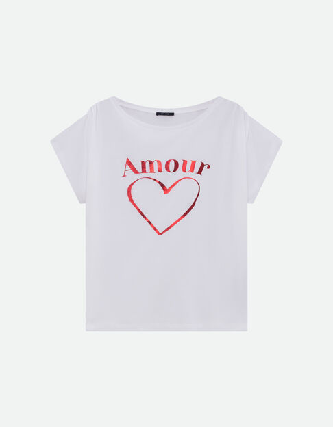 MINOS - T-shirt blanc coton bio visuel c&oelig;ur et message - One Step