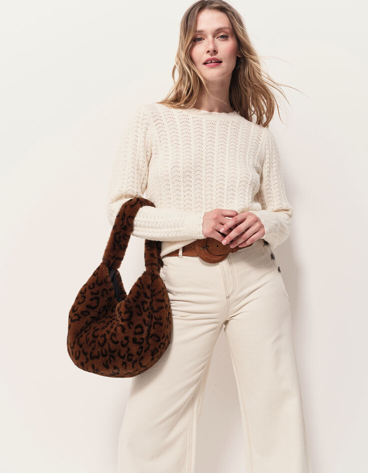 TILLEUL - Pull écru tricot fantaisie-5