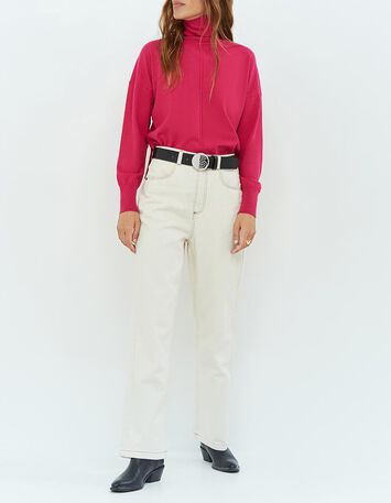 TANAKA - Pull rose fuchsia en tricot à col roulé-1