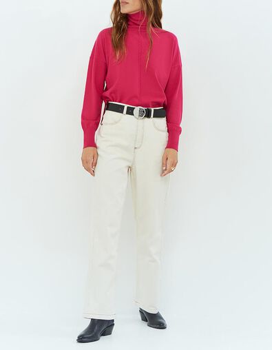 TANAKA - Pull rose fuchsia en tricot à col roulé - One Step