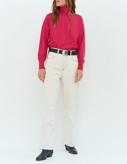 TANAKA - Pull rose fuchsia en tricot à col roulé - One Step