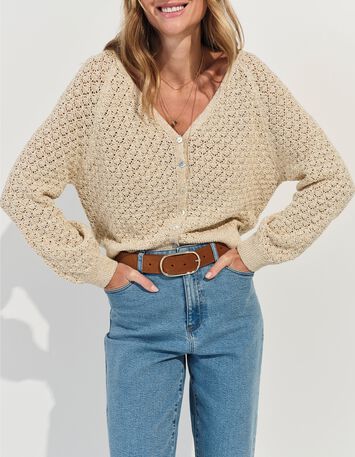 TOMAS - Cardigan beige dor&eacute; tricot lurex fantaisie -1