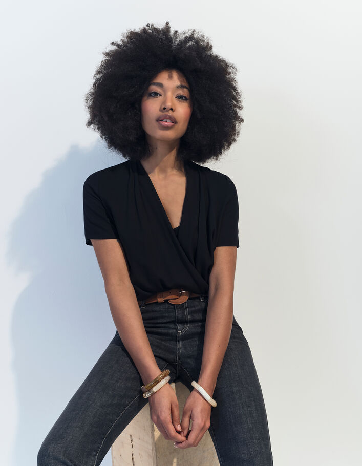 COREY Top noir Lenzing™ Ecovero™ effet cache-cœur