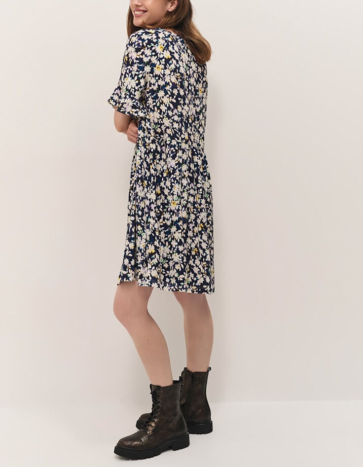 RANDY - Robe marine à imprimé illusion florale-2 RANDY - Robe marine à imprimé illusion florale-2