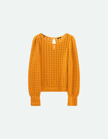 TESSA - Pull miel tricot fin ajouré-5