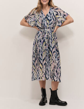 RADKA - Robe midi écrue à imprimé ikat luminescent-5