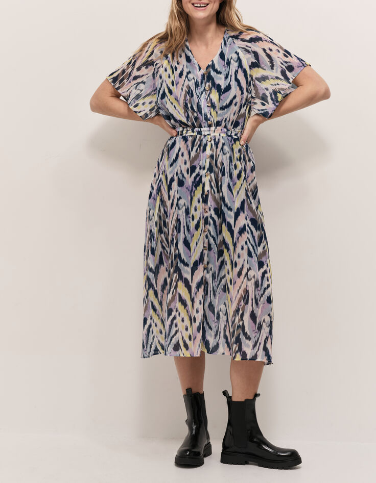 RADKA - Robe midi écrue à imprimé ikat luminescent-5