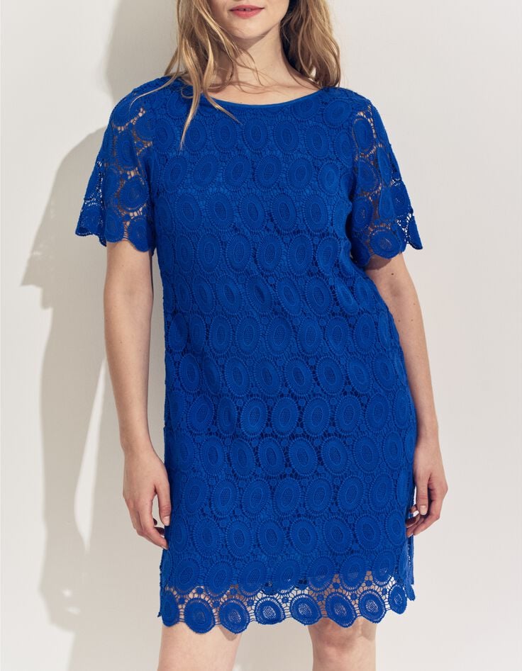 RIELLE - Robe bleue dentelle esprit macram&eacute; -1