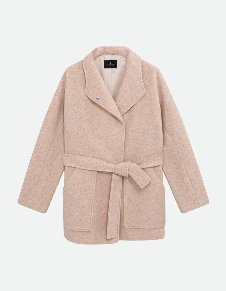 DIAZ - Manteau court ivoire lainage chiné esprit peignoir-6