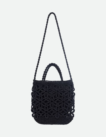 ASTRIO - Sac bandoulière noir macramé fleurs -1