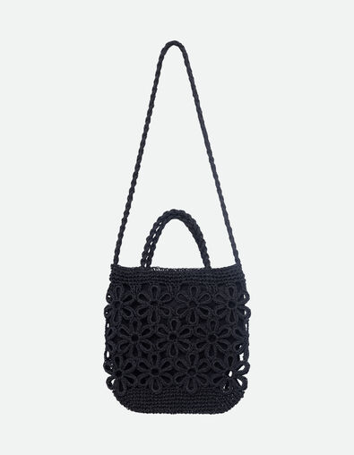ASTRIO - Sac bandoulière noir macramé fleurs  - One Step
