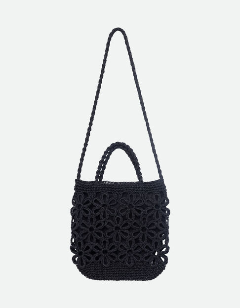 ASTRIO - Sac bandoulière noir macramé fleurs  - One Step