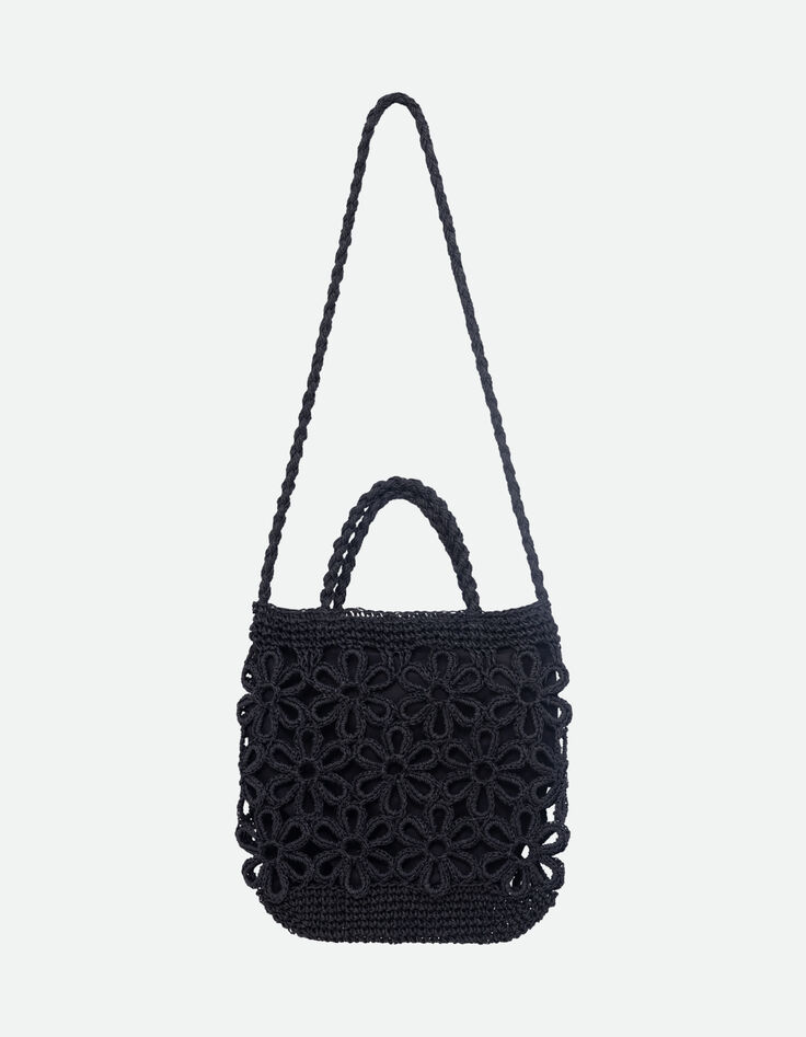 ASTRIO - Sac bandoulière noir macramé fleurs -1 ASTRIO - Sac bandoulière noir macramé fleurs -1