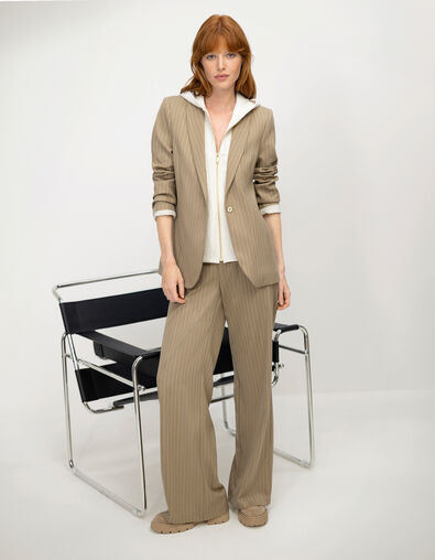PILEA - Pantalon de costume beige rayures tennis lurex - One Step