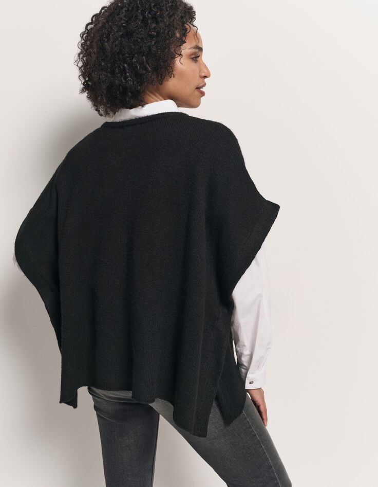 ADA - Poncho noir tricot boutons côtés-3 ADA - Poncho noir tricot boutons côtés-3