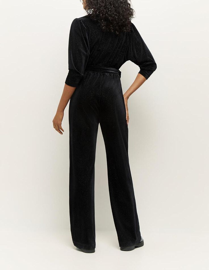 ROSE - Combinaison-pantalon noire en velours pailleté-3