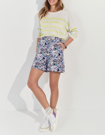 TZAR - Pull &eacute;cru coton bio ray&eacute; jaune danseuse au dos-5