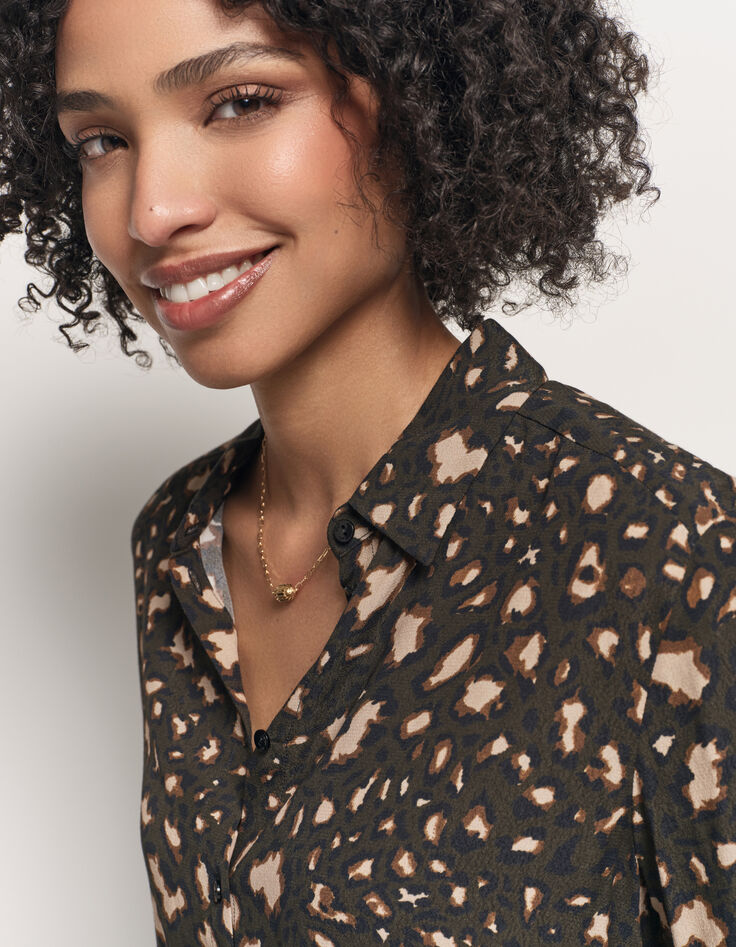 COMO - Chemise kaki Lenzing™ Ecovero™ tachiste animalier-5
