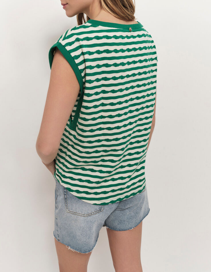 MARCIA - T-shirt green grass jacquard motif rayures écrues-2